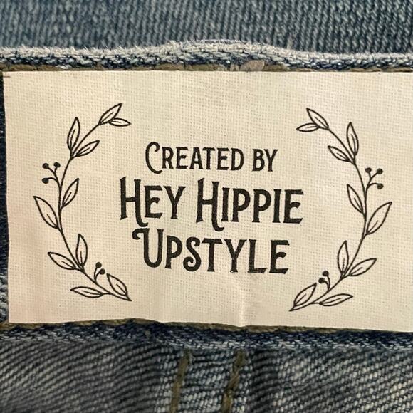 Upcycled Jeans Boho Style Patched Bleached Star Design Waist 34-36" Tapered Leg - Picture 9 of 9